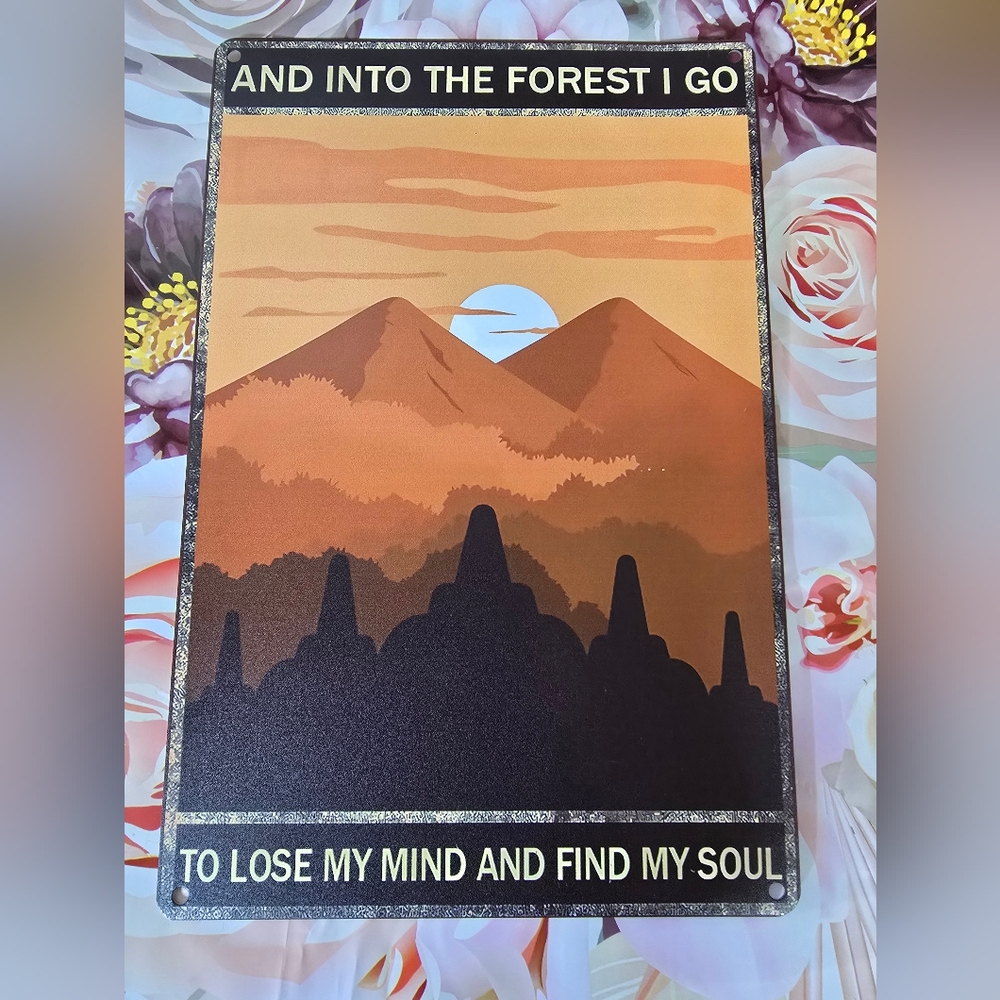 Into the Forest Metal Sign Wall Art - Orange and Black